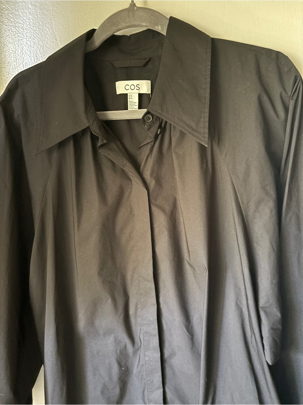 COS Women’s   Black Button-Down Shirt  Dress with Sharp Collar